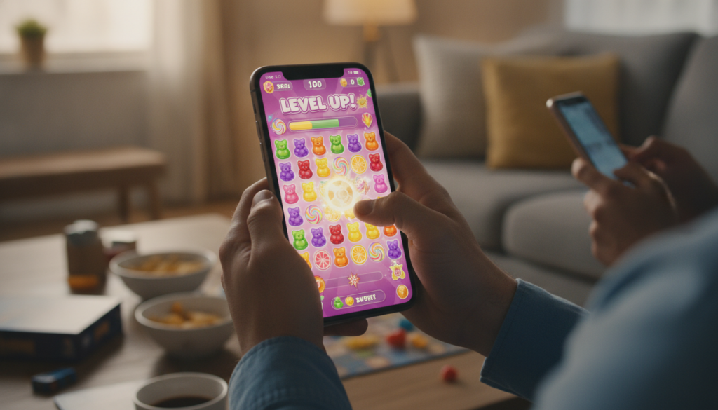 Candy Crush em jogos mobile e interface